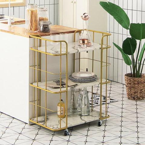 Gold Rolling Bar Cart Kitchen Island Table-HA01682-Veeddydropshipping