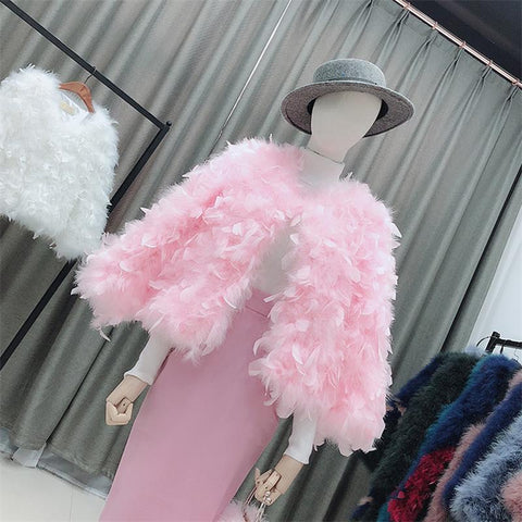 Ladies Short Slim Real Fur Round Collar Jacket-WF00301-Veeddydropshipping