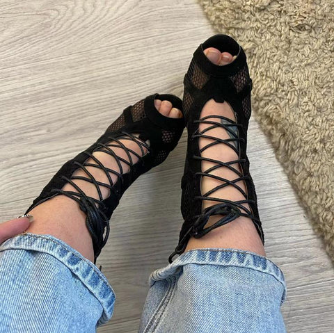 Sandals Summer Women High Top Shoes Black Ballroom Boots Salsa Tango-BS00821-Veeddydropshipping