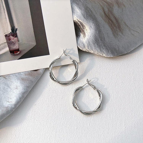 Round Circle Hoop Earrings   Pearl Twist Korean Fashion Jewelry  -JW00281-Veeddydropshipping