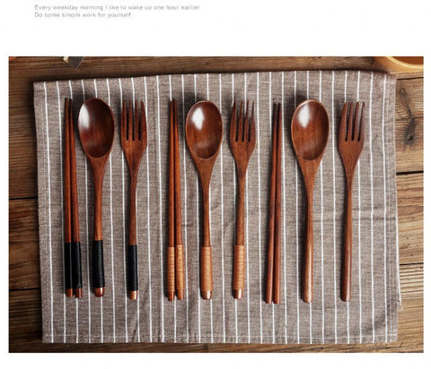 Tableware Fork Chopsticks Spoon Wooden Solid-HA01326-Veeddydropshipping