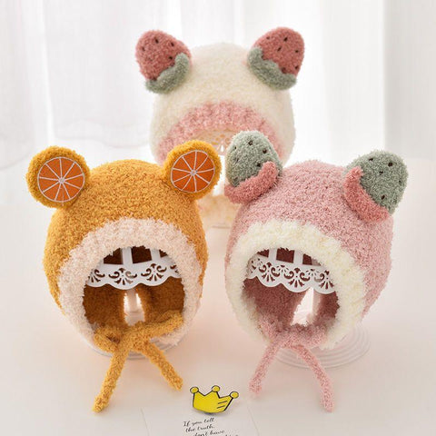 Winter Thicken Knit Plush Warm Newborn Hat Bonnet Cute Cartoon Fruit Bear-TB00741-Veeddydropshipping