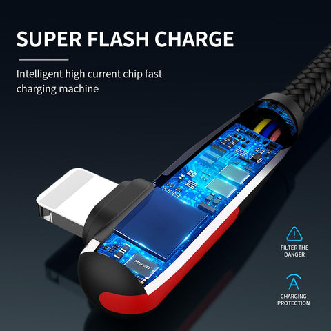 3A 90 Degree Fast Charging USB Charger Cable For iPhone 14 13 12 11 Pro X XR XS Max-PA00037-Veeddydropshipping