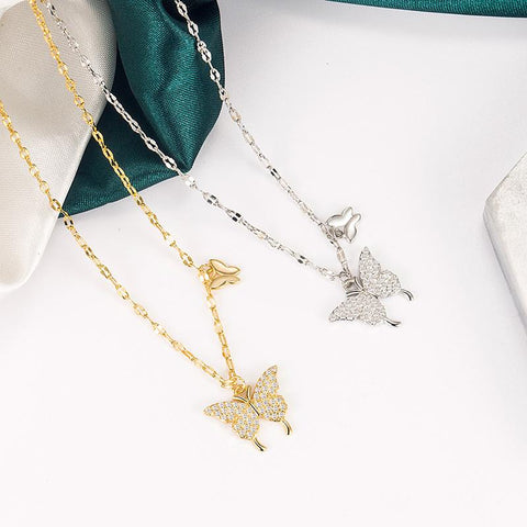 Silver Color Shiny Butterfly Tassel Necklace Women-JW01179-Veeddydropshipping