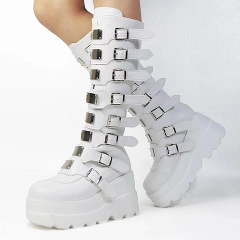 Knee High Boots Punk Black Sexy Motorcycles Boots-BS00962-Veeddydropshipping