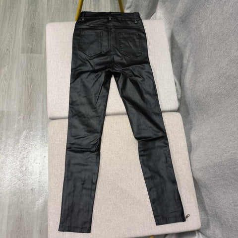 Pu Leather Pants Lace Up Zipper High Waist Streetwear-WF00561-Veeddydropshipping