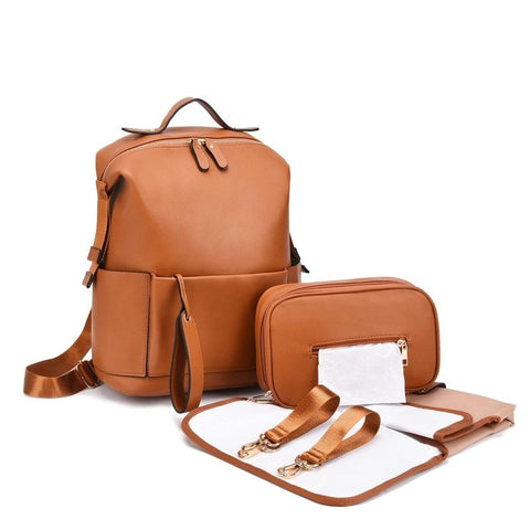 Diaper Bag Backpack for Mom Pu Leather Multifunctional-TB00207-Veeddydropshipping