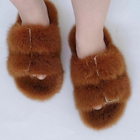 Real Mink Shoes Flat Bottomed Home Women&#39;S-BS01262-Veeddydropshipping