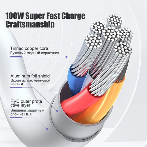 7A 100W USB Type C Fast Charging Cable For Xiaomi Redmi Note 12 11 Huawei P30 Mate 50 Pro-PA00423-Veeddydropshipping