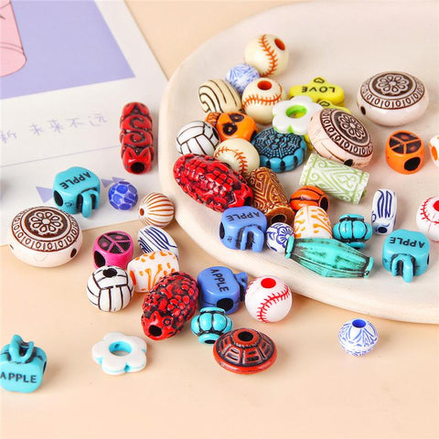 Pattern Round Glass Beads Crystal Beads Loose Spacer Beads-JW01466-Veeddydropshipping