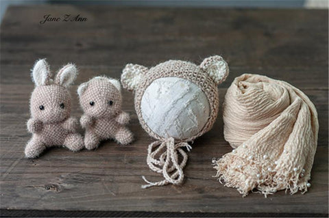 Newborn full moon bear long-eared bunny shape cute doll with hat wrapped-TB00456-Veeddydropshipping