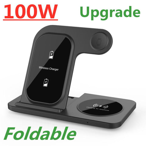 100W Fast Wireless Charger Stand For iPhone 14 13 12 11 8 Apple Watch 3 in 1 Foldable-PA01059-Veeddydropshipping