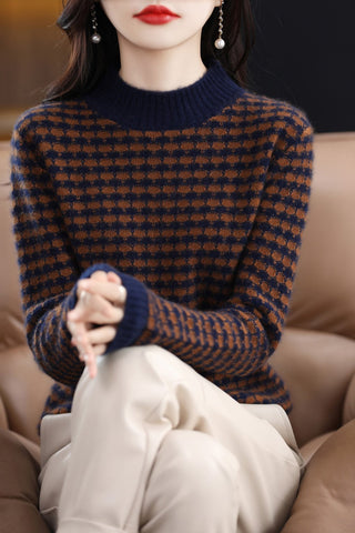 Knitwears Sweater Women Cashmere Pullovers Wool Plaid Knit-WF00068-Veeddydropshipping