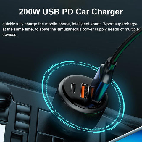 200W USB PD 36W Car Charger 3port Super Fast Charger2.0 100W 65W SuperCharge-PA00059-Veeddydropshipping