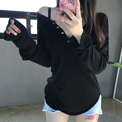 Thin Women Tops Long Sleeve Loose Button T Shirt-Veeddydropshipping