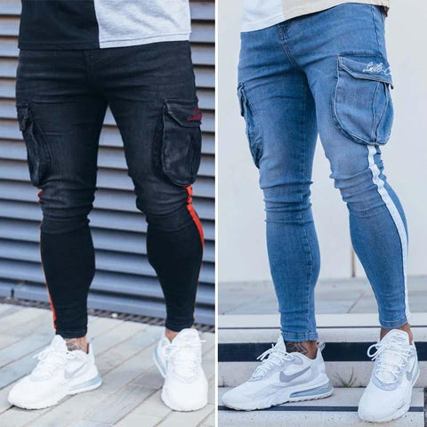 Handsome Jeans Color Block Multi-Pocket Casual-MF00461-Veeddydropshipping