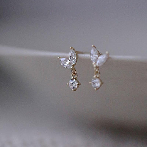 925 Sterling Silver French Simple Crystal Bud Stud Earrings  -JW00271-Veeddydropshipping