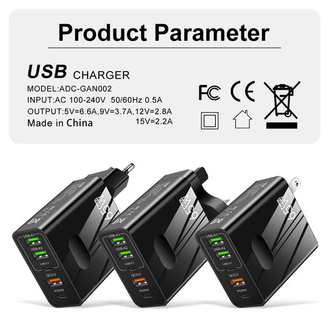 GaN 65W USB C Charger PD Type C Fast Charging 5 Ports Wall Adapter For iPhone-PA00373-Veeddydropshipping
