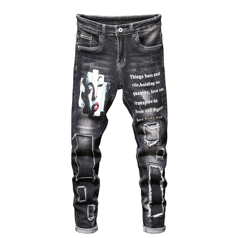 Black Jeans Trousers Hip Hop Gothic Denim Pants Streetwear-MF00441-Veeddydropshipping