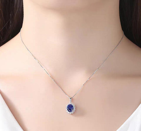 Luxury Created Blue Sapphire Pendant Necklace -JW01190-Veeddydropshipping