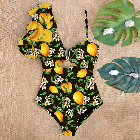 Sexy One Shoulder Ruffle One Piece Swimsuit Print Floral Swimwear Women -OS00080-Veeddydropshipping