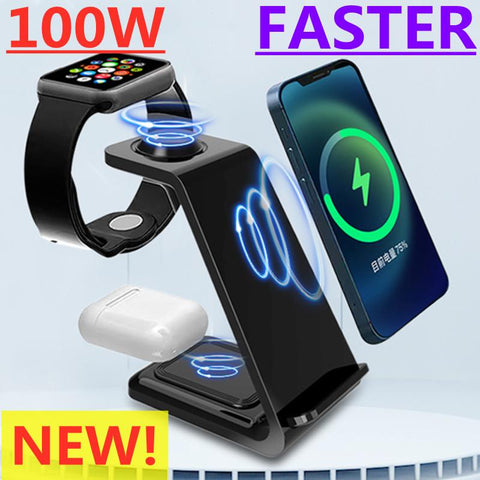 100W  Wireless Charger Stand For iPhone 14 13 12 11 XR 8 Apple Watch 3 in 1 Fast Charging-PA01061-Veeddydropshipping