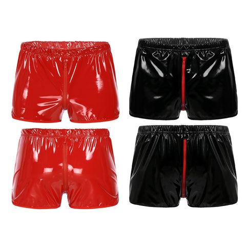 Patent Leather Shorts Man Zipper Crotch Short Pants Wetlook-MF01666-Veeddydropshipping