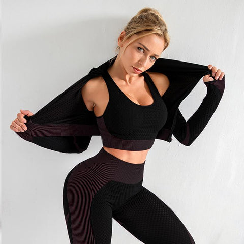 Seamless Fitness Clothin Long-Sleeved Shirt Gym Wear Sports Bra Elastic Running -OS00902-Veeddydropshipping