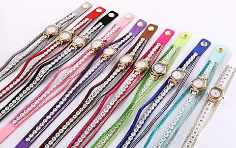 Watch Fashion Leather With Diamond Bracelets for Women Clock-JW00999-Veeddydropshipping