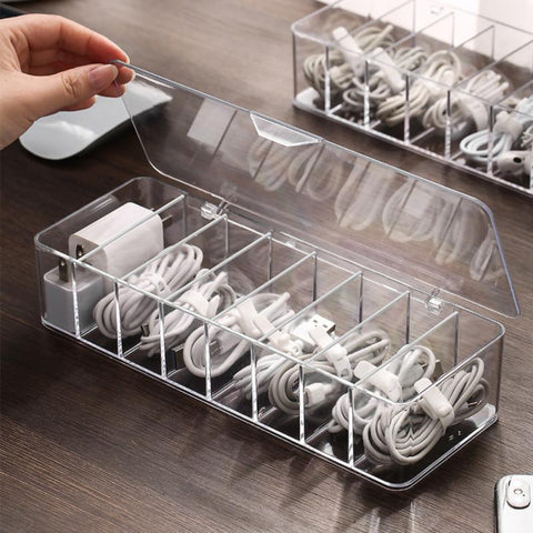 Cable Storage Box Transparent Plastic Data Line Storage Container Desk Stationery Makeup Organizer Key-PA00848-Veeddydropshipping