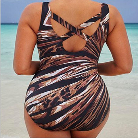 Sexy Striped One Piece Large Swimsuits Body Closed Plus Size Swimwear -OS00240-Veeddydropshipping