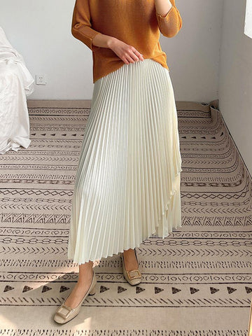 Women Pleated Skirt Elastic High Waist Long Skirts-WF00424-Veeddydropshipping