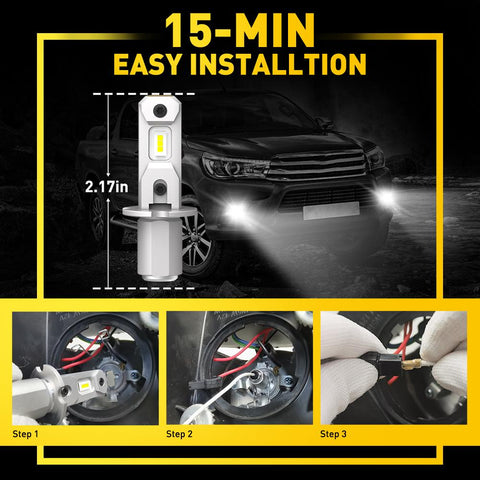 AUXITO 2Pcs H3 LED Headlight Bulb Canbus No Fan High Beam 6500K White-AM00028-Veeddydropshipping