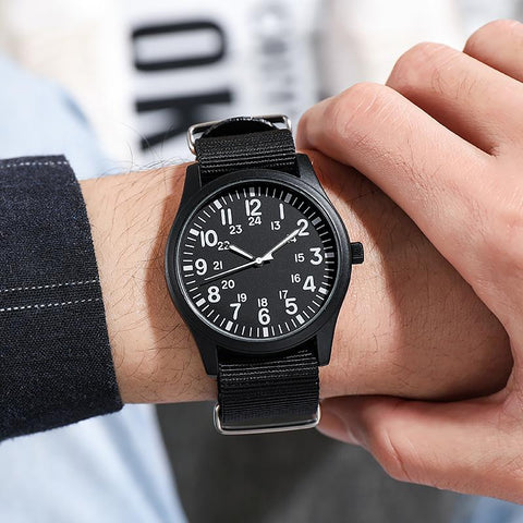 Field Watch Fabric Strap 24 Hours Display Japan Quartz -JW00798-Veeddydropshipping
