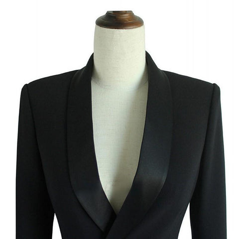 Luxury Satin Patchwork Double Breasted Blazer Dress-WF00189-Veeddydropshipping