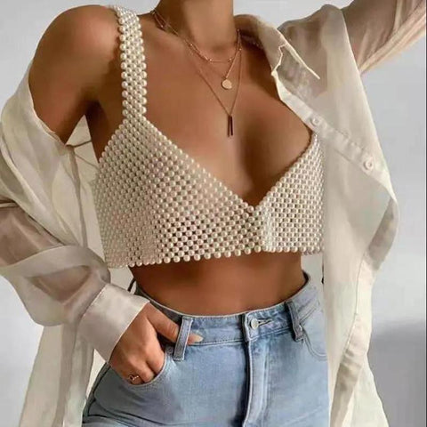 Womens Sexy Handmade Imitation Pearls Vest-Veeddydropshipping