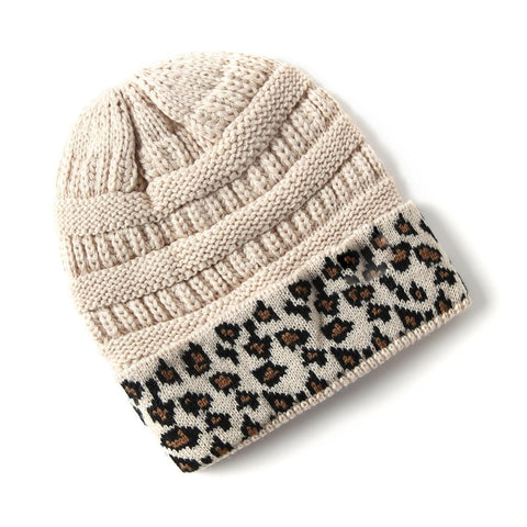 Leopard Print Women Hat And Scarf Set-WF01170-Veeddydropshipping