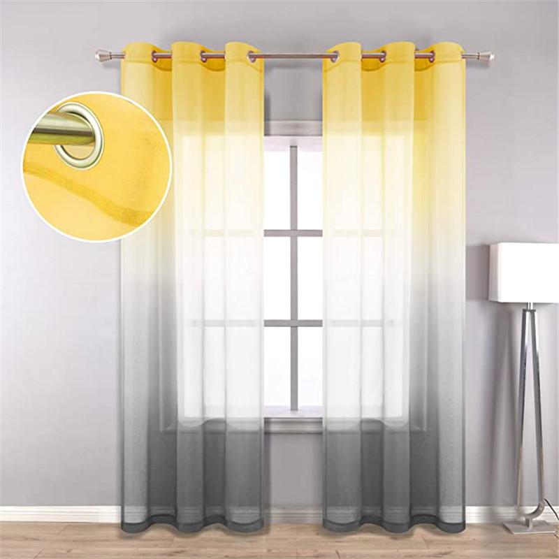 Linen Sheer Curtains for Bedroom Gradient-HA00427-Veeddydropshipping