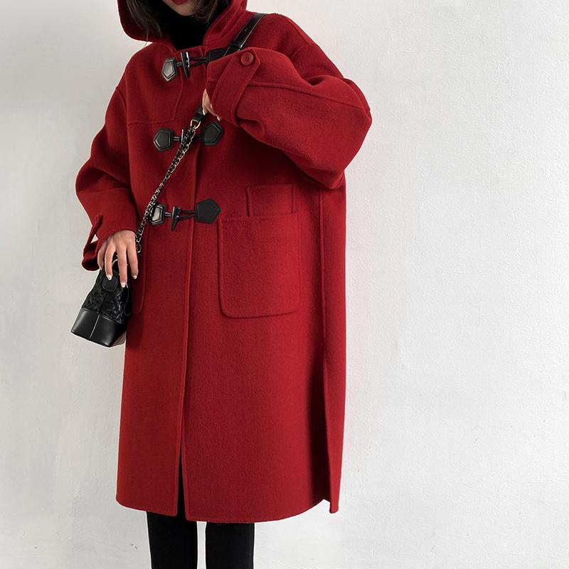Women Woolen Coat Vintage Double Sided Button Overcoat-Veeddydropshipping