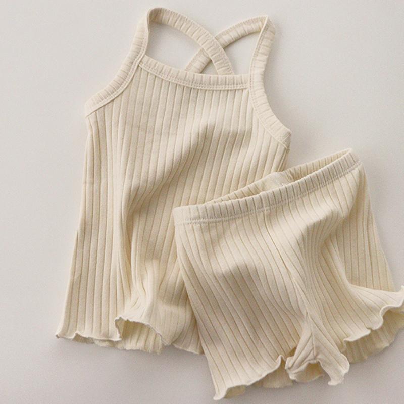 Toddler Baby Pajamas Clothing Sets for Girl Solid Vest Top + Shorts Suit-TB01070-Veeddydropshipping