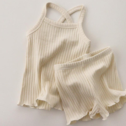 Toddler Baby Pajamas Clothing Sets for Girl Solid Vest Top + Shorts Suit-TB01070-Veeddydropshipping
