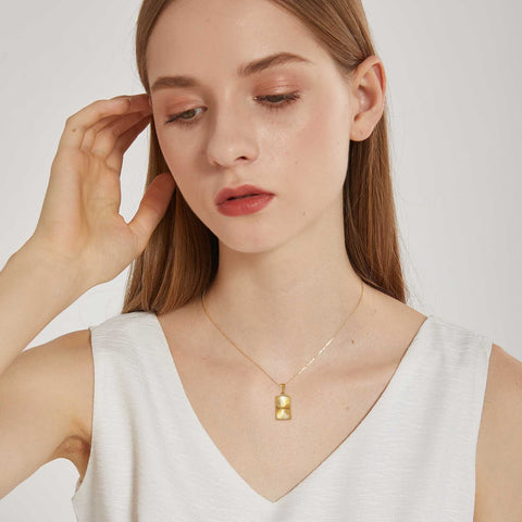 Necklace Gold Plated,Embossing Radiation Rectangle Pendant,-JW01237-Veeddydropshipping