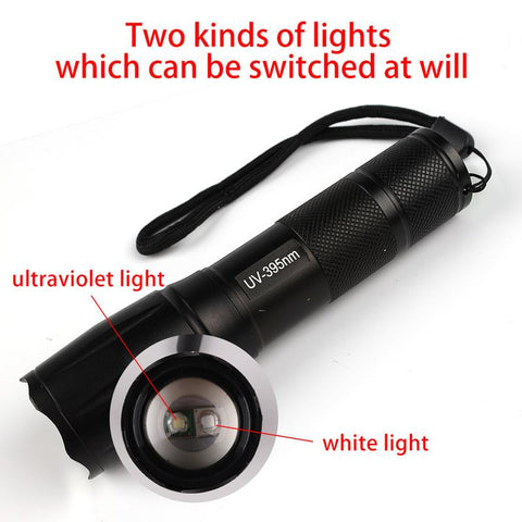 2 IN 1 Ultraviolet Flashlight Purple White Light Flashlight Zoom Fluorescent Black-TI00781-Veeddydropshipping