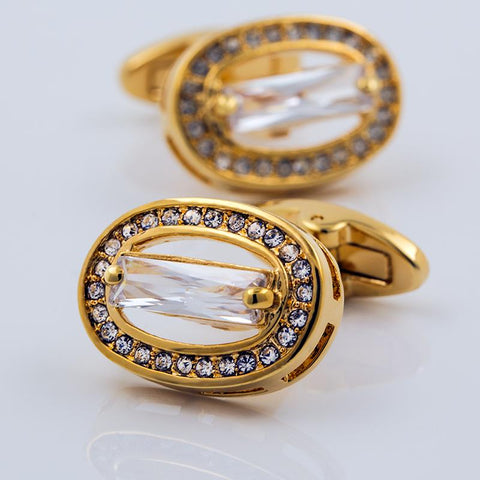 brand men shirt cuff button oval Gold-color cufflinks -JW01313-Veeddydropshipping