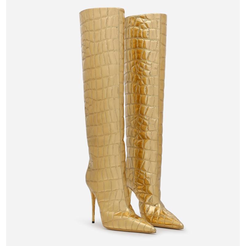 Thin High Heel Long Tube Women&#39;s Boots Stone-BS01054-Veeddydropshipping