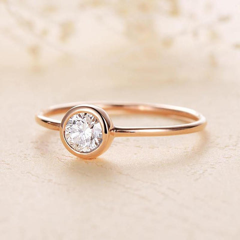 10K yellow Gold  Moissanite Bezel Set Engagement Ring  -JW00089-Veeddydropshipping