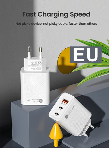 60W PD USB Charger Fast Charge USB Type C Charger 3Ports Mobile Phone Adapter-PA00362-Veeddydropshipping