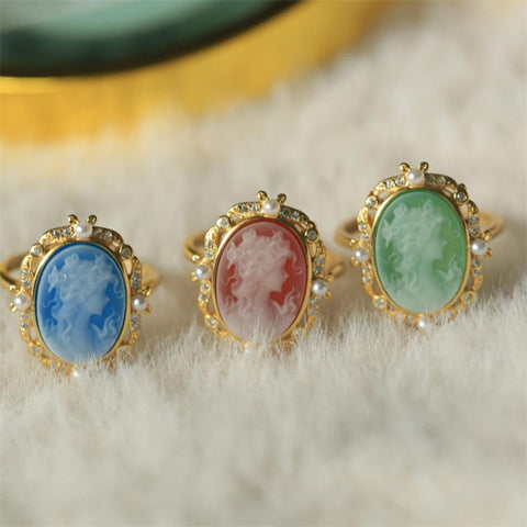 S925 Silver 18k Gold-plated Colorful Agate Relief Ring -JW00417-Veeddydropshipping