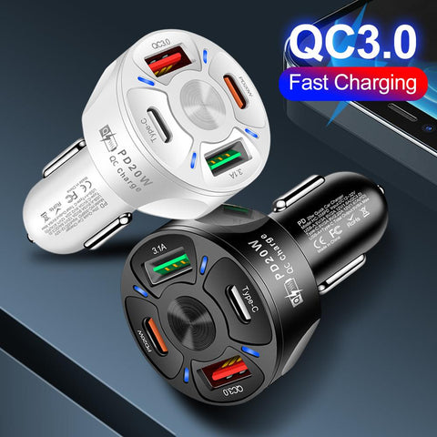 MZX 4 Ports Car Charger Fast Charge 2 USB-A-PA01152-Veeddydropshipping