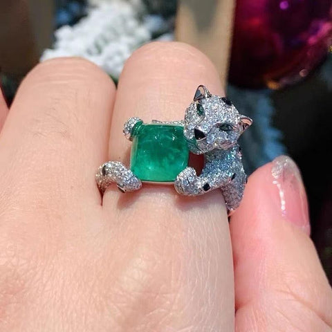 Luxury Green Agate Zircon Animal Panther Ring  -JW00436-Veeddydropshipping